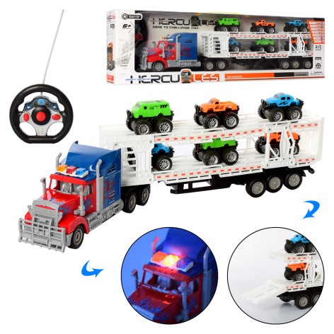 Р/К трейлер, машинка 6 шт., свет, бат., корр., 66-21-11см //