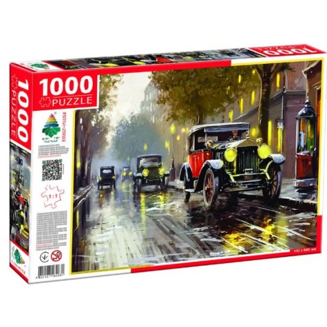 Пазлы 1000 "Старый город со старыми машинами"