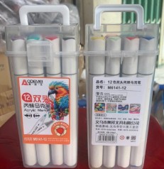 Набор акрил. скетчмаркеров двухстор. Aodemei треугольн. корп. мягкий+тверд., 12шт., plastic box