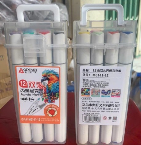 Набор акрил. скетчмаркеров двухстор. Aodemei треугольн. корп. мягкий+тверд., 12шт., plastic box