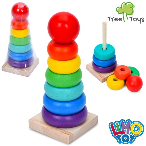 Дерев'яна іграшка Пiрамiдка 14см, кільця 6шт, п/о, 6-14-6см 