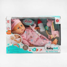 Пупс м’якотілий, п’є з пляшечки, брязкальце, музичний чіп, висота 37 см, в кор. /24/