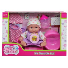 Пупс вбрання, горщик, соска, пляшечка, звук, 20 см, бузковий