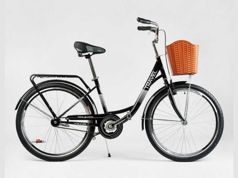 Велосипед міський Corso «TRAVEL» 26`` чорний, одношвидкісний, сталева рама 16.5``, кошик, багажник /1/