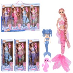 Кукла русалка, 30см, шарнирные руки, с дочкой 12см, морской конек, в кор-це, (4вида) /12/48/4шт в кор. 58,5-41,5-5,5см