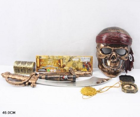 Пиратский набор, в комплекте: шабля, маска, флаг, сундук, компас