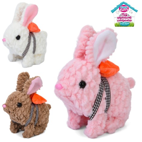 М'яка іграшка зайчик/кролик, 17-17-8см, стрибає, звук, рухливий ніс, 3 кольори, на бат-ці, у п/е 