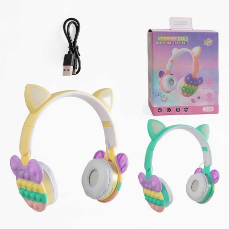 Наушники беспроводные, подсветка, Bluetooth, USB-кабель, AUX-разъем, радио, слот для карты памяти, в кор, микс видов 