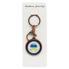 Брелок в упаковці деревяний  Я люблю Україну жовто-синя червоне серце скло