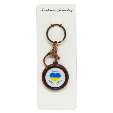 Брелок в упаковці деревяний  Я люблю Україну жовто-синя червоне серце скло