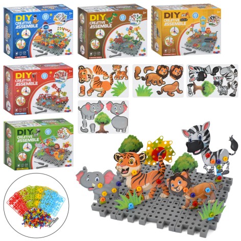 Мозаїка на шурупах, інструменти, картки фігури-пазли, 378дет, 5 видів, в кор-ці, 26-19,5-10см /18/