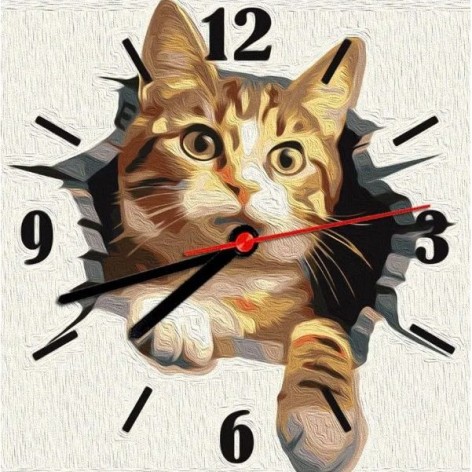 Картина за номерами (годинник) "Кіт" 30х30 см