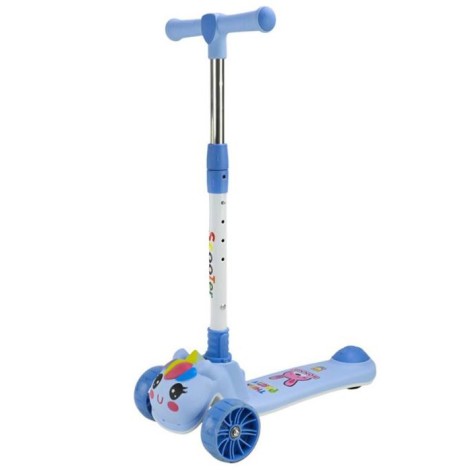 Самокат детский 3-х колесный складной, колеса PU музыка, батар., свет, звук  (ГОЛУБОЙ)