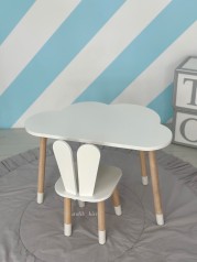 Белый набор мебели стол и стул, детский столик облачко 46х70х40 и стульчик зайчик 26.5х26х25 для игры, рисования, обучения