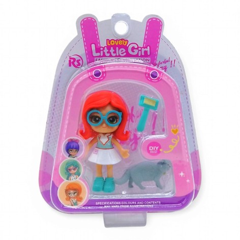 Лялька Little girl 9 см, з тваринкою (помаранчива)