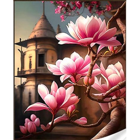 Алмазна мозаїка "Сакура на фоні пагоди", 30х40 см