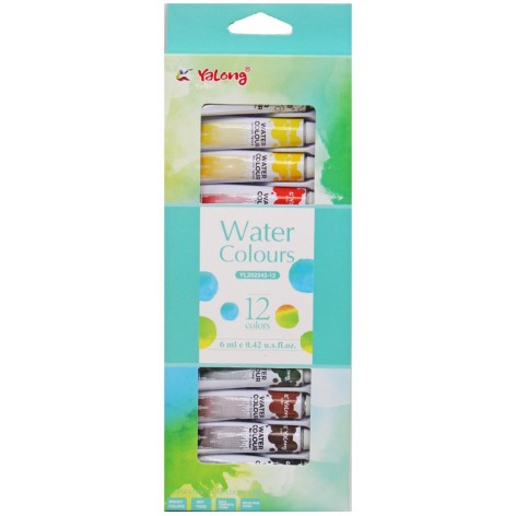 Акварельні фарби для малювання 12 кольорів, акварель, тюбик 6 мл, в коробці