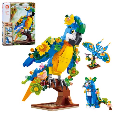 Конструктор 3в1 (папуга 23,8см, метелик 22,1см, кіт 12,7см), 408дет, в кор-ці, 26-38-6см 