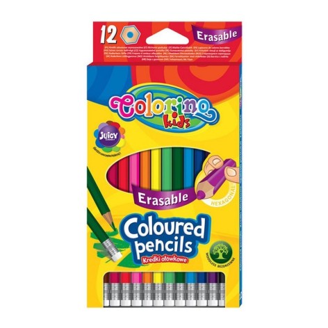 Олівці кольорові з гумкою 12 кольорів Colorino