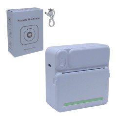 Термопринтер черно-белый цвет печати, Bluetooth, проволока type-C, 1 рулон термобумаги (бело-бирюзовый)