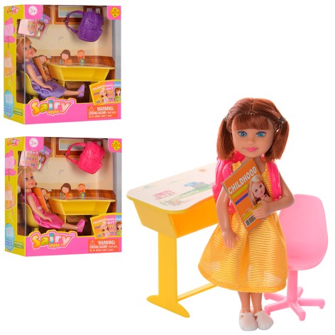 Кукла DEFA 13см, парта, рюкзак, стульчик, 3 вида, кор., 15-16,5-6 см 