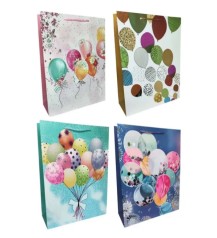 Подарунковий пакет картон 200грм, "Повітряні кулі" МІКС 4 види, 26*32*10см 6 шт. в уп. 