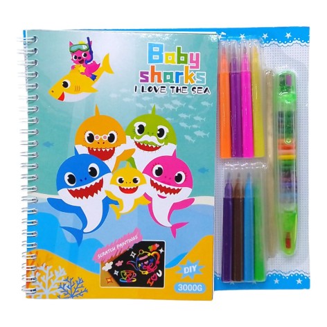 Альбом для творчості "Акулята" 20*28см, 10 черн.л.+ 8цв.фломастерів+перест.(35239)
