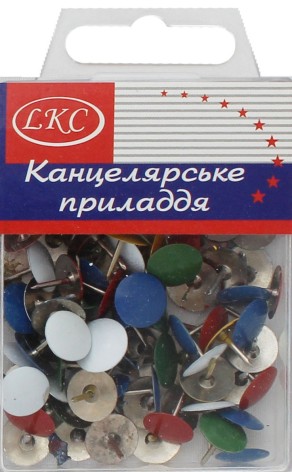 Кнопка канцелярская 100 шт. цветная, в пластике (20*12)