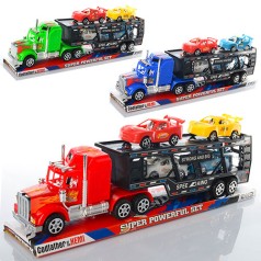 Трейлер інер-й, 38см, машинка 4шт, 3 кольори, в слюді, 39,5-13-8см 