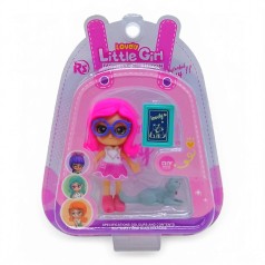 Лялька Little girl 9 см, з тваринкою (рожева)