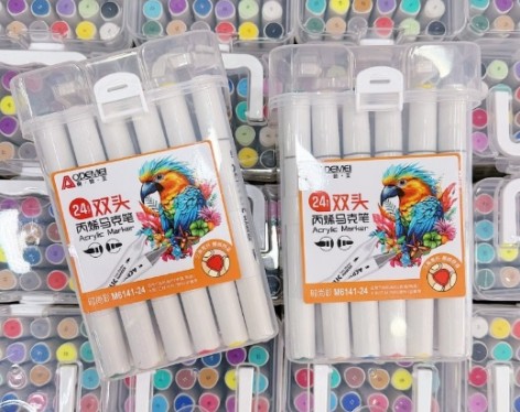 Набор акрил. скетчмаркеров двухстор. Aodemei треугольн. корп. мягкий+тверд., 24шт., plastic box