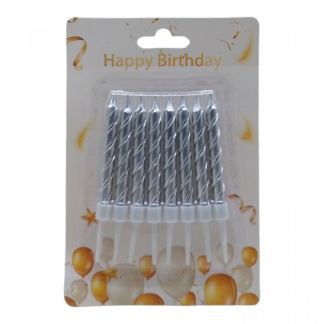 Свечи для торта "Серебро спираль" 9см (8шт)