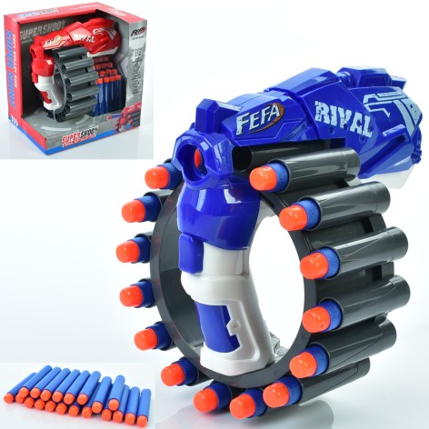 Пістолет 18см, м'які кулі 20шт, 2 кольори, в кор-ці,20-20,5-15см 