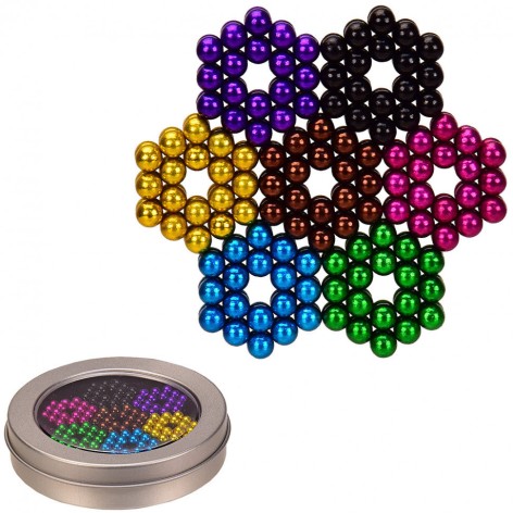 Антистрес неокуб кольоровий, 252 кульки 5 мм, у металевому боксі - 9*9*2 см, розмір іграшки – 6.5*6.5*1 см