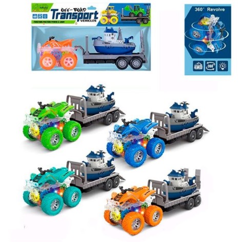 Набір машинок, 4 види, 2 машинки, причіп, інерція, повний привод, підсвічування, в пакеті, ВИДАЄТЬСЯ ТІЛЬКИ мікс видів