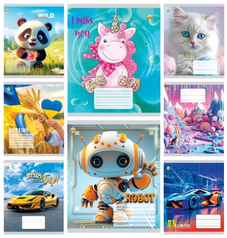 Тетрадь 12 арк.коса линия Твердая ТА53119 Микс 8, 25/600, 8к. цена за 25 шт.