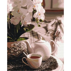 Картина по номерам: Чаепитие в орхидеях