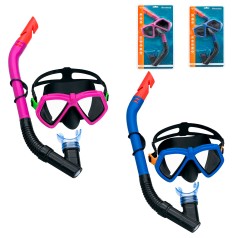 Набор для плавания BW маска для плавания с трубкой, ударопрочная поликарбонатная линза с УФ-защитным покрытием, клапан слива воды из трубки,  2 цвета, от 7 лет /6/