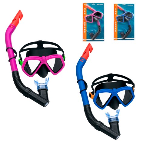 Набор для плавания BW маска для плавания с трубкой, ударопрочная поликарбонатная линза с УФ-защитным покрытием, клапан слива воды из трубки,  2 цвета, от 7 лет /6/