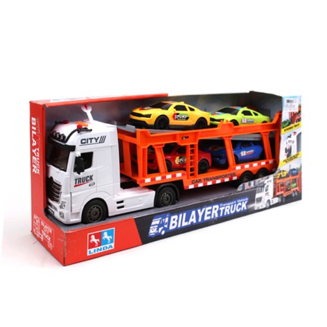 Трейлер інерц, 57см, звук, світло, відчиняються двері, машини 4шт 17см, гумові колеса, на бат(табл), кор-ці, 59,5-24-14см 