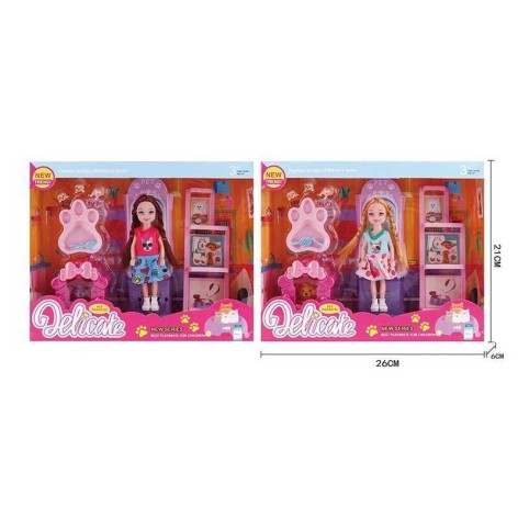 Кукла 2 вида, высота 14 см, аксессуары, любимцы, в кор. /96-2/