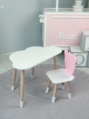 Детский набор столик и стульчик, стол хмаринка белый 46х70х40 и стульчик медведик розовый 26.5х26х25,