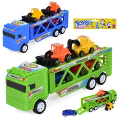 Трейлер инерция, 28см,будтехника 2шт, машинка 2шт, микс цветов. в п/е 18-35-7см /54/