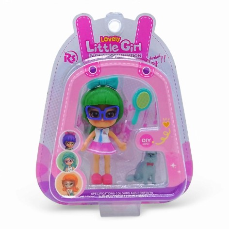 Лялька Little girl 9 см, з тваринкою (зелена)
