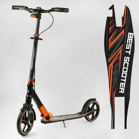 Самокат алюмінієвий Best Scooter 79740 колеса PU, ФАРА, затискач керма, d передніх коліс - 230мм, d задніх коліс 200мм, 1 амортизатор передній