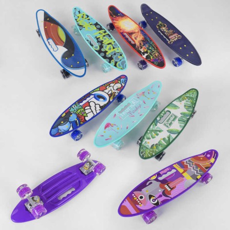 Скейт Пенні борд Best Board, мікс видів, 6 кольорів, світло, дошка = 59 см, колеса PU d = 6 см