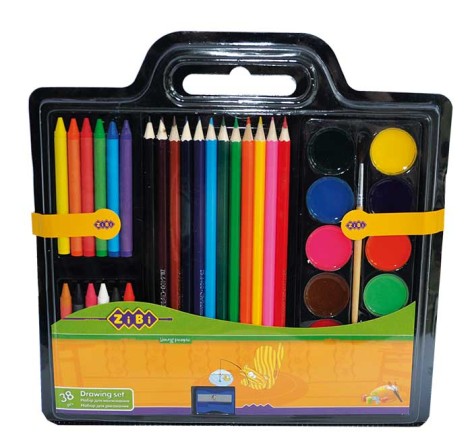 Набір для малювання (фарби, кольорові олівці, крейда воскова, пензлик натуральний, чинка)