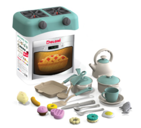 Детская игровая кухня Doloni-toys ЗЕЛЕНАЯ с набором посуды 34 элемента (Фламинго 19,5*28*31,5см)