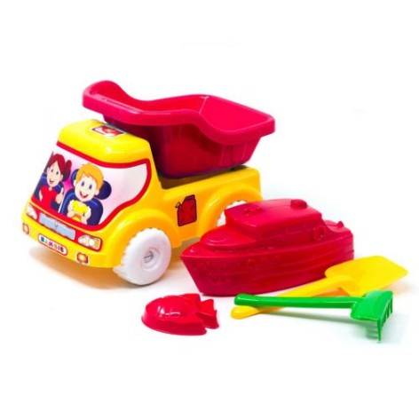 Машинка самоскид №4 + кораблик жовто-червоний