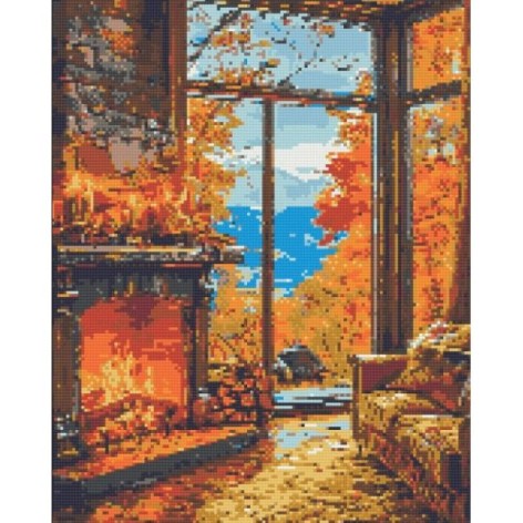 Алмазная мозаика "Тепло осеннего камина" 40х50 см